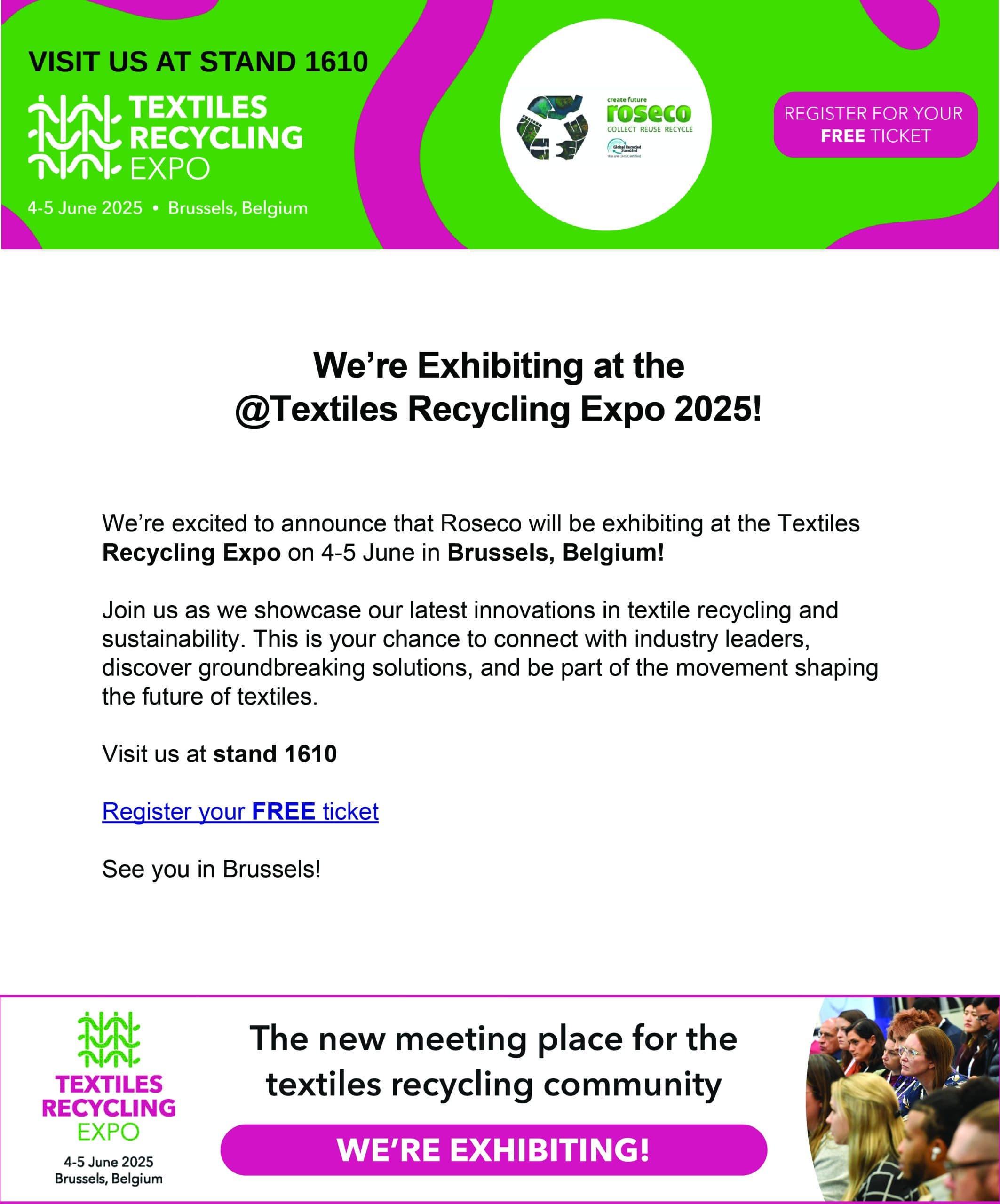Roseco expune la Textiles Recycling Expo 2025